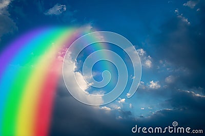 Colorful rainbow in clouds. Stock Photo