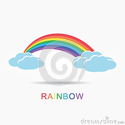 Colorful rainbow with clouds. Vector Illustration
