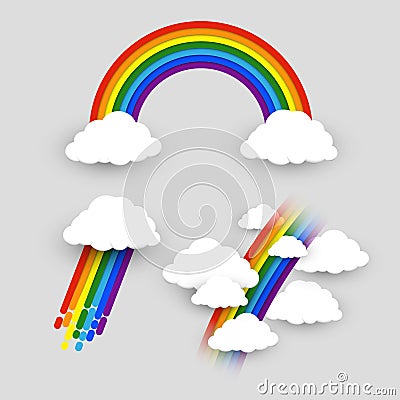 Colorful rainbow with clouds vector set. Vector Illustration