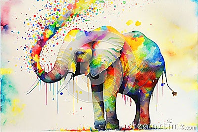 Colorful rainbow Elephant trunk watercolor painting Cartoon Illustration