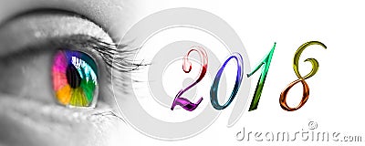 2018 and colorful rainbow eye header, 2018 new year Stock Photo