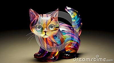 Colorful rainbow glass cat figurine on a dark background, ideal for home decor or as a design element Stock Photo