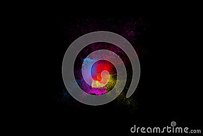 colorful rainbow holi paint color powder and dust explosion isolated with black wide background. Illustration Stock Photo