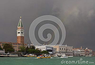 A colorful rainbow just after the storm in Venice Stock Photo