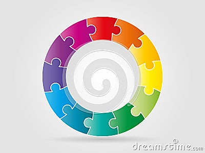 Colorful rainbow puzzle pieces forming a circle Vector Illustration