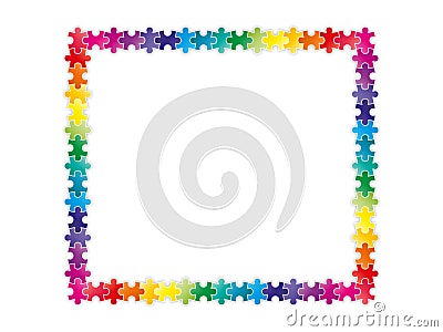 Colorful rainbow puzzle pieces forming a frame Vector Illustration