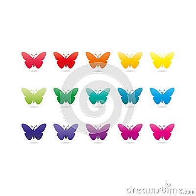 Colorful rainbow spectrum butterfly icons. Animal symbol. Vector Illustration