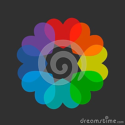 Colorful rainbow/spectrum colored hearts Vector Illustration