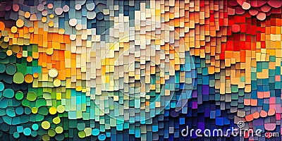 Colorful rainbow vivid mosaic of paper art background. Abstract glass glowing design. Unique digital Paper art. Stock Photo