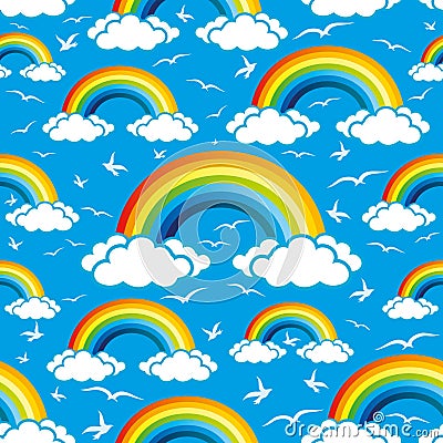 Colorful rainbows and clouds Vector Illustration