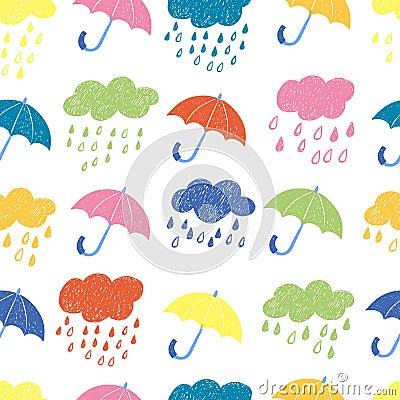 Colorful rainy seamless pattern. Vector Illustration