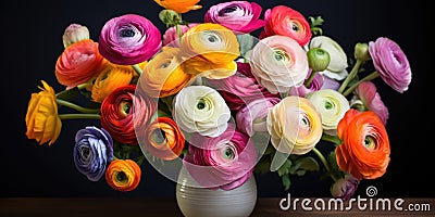 Colorful ranunculus in a bouquet. Persian buttercups bouquet of spring flowers Stock Photo