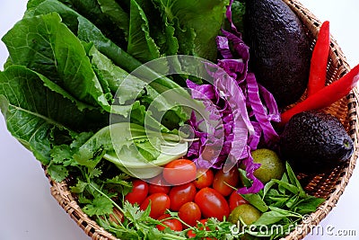 Colorful raw materials for mixed vegetable, avocado salad, homemade diet food for weight loss Stock Photo