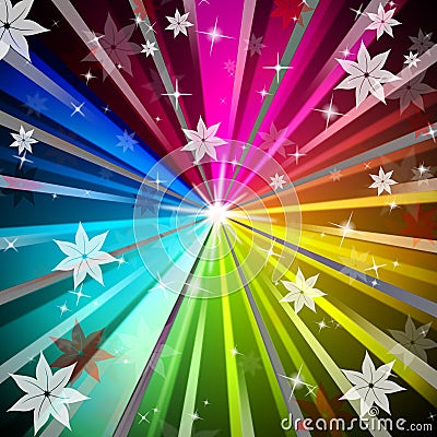 Colorful Rays Background Means Light Radiating And Flowers Stock Photo