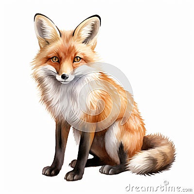 Colorful Realism: Detailed Illustration Of A Red Fox On White Background Cartoon Illustration