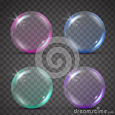 Colorful realistic bubbles with rainbow reflection Vector Illustration