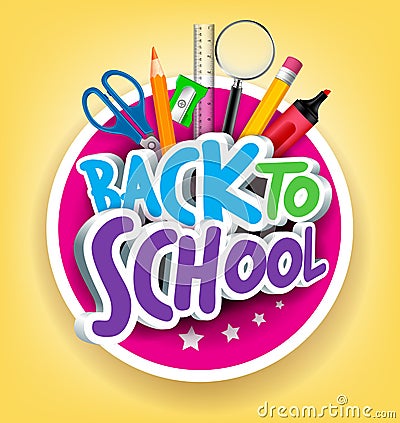 Colorful Realistic 3D Back to School Title Texts Vector Illustration