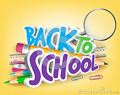 Colorful Realistic 3D Back to School Title Texts Vector Illustration