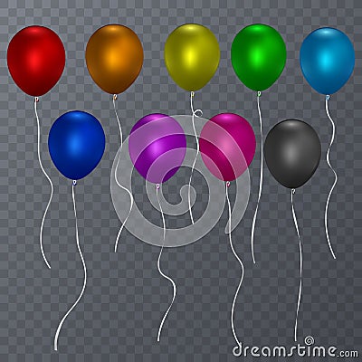 Colorful realistic helium balloons transparent background. Vector illustration Vector Illustration