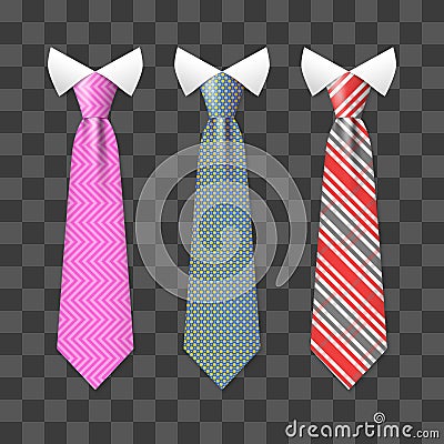 Colorful realistic neck ties set on transparent background Vector Illustration