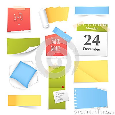 Colorful Realistic Paper Notes Collection Vector Illustration