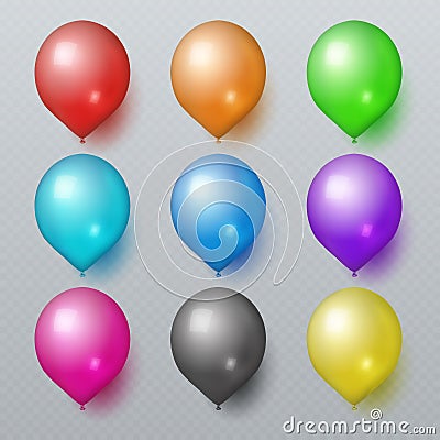 Colorful realistic rubber balloons for birthday holiday decoration vector set Vector Illustration