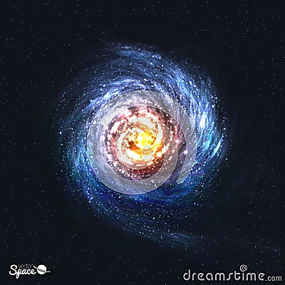 Colorful Realistic Spiral Galaxy on Cosmic Background. Vector illustration. Vector Illustration