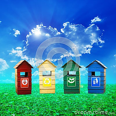 Colorful recycle bins ecology concept Stock Photo