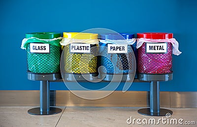 Colorful Recycle Bins in a Public place Stock Photo