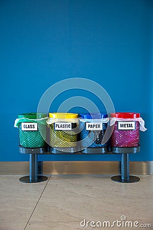 Colorful Recycle Bins in a Public place / vertical Stock Photo