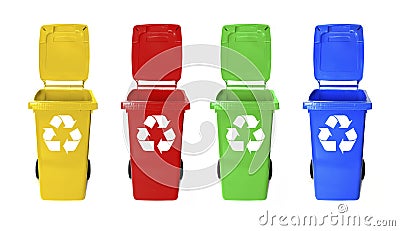 Colorful recycle bins on white Stock Photo