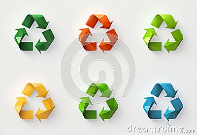 Colorful recycle icon collection, white background. Recycling signs with rotation arrow. Recycling paper, separate waste Stock Photo