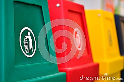 Colorful recycling bins or trashcan Stock Photo