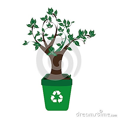 Colorful recycling container with leafy tree plant Vector Illustration