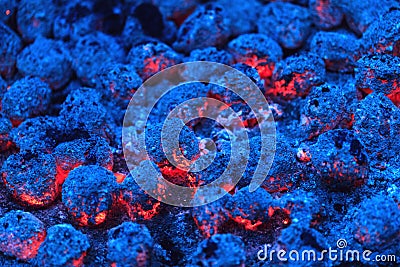 Colorful red and blue burning charcoal as best background for bb Stock Photo