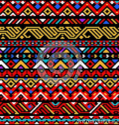 Colorful red ethnic geometric striped aztec seamless pattern, vector Vector Illustration