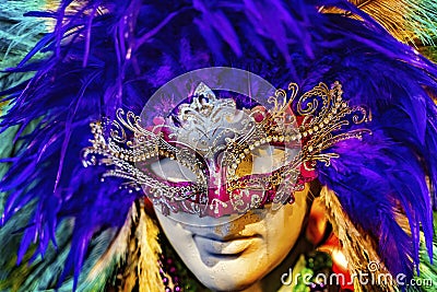 Colorful Red Mask Blue Feathers Mardi Gras New Orleans Louisiana Stock Photo