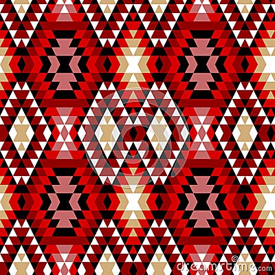 Colorful red white and black aztec ornaments geometric ethnic seamless pattern, vector Vector Illustration