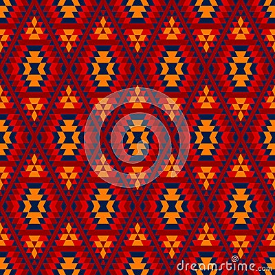 Colorful red yellow blue aztec diamond ornaments geometric ethnic seamless pattern, vector Vector Illustration