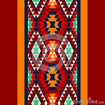 Colorful red yellow blue and and black aztec ornaments geometric ethnic seamless border, vector Vector Illustration