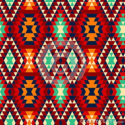 Colorful red yellow blue and black aztec ornaments geometric ethnic seamless pattern, vector Vector Illustration