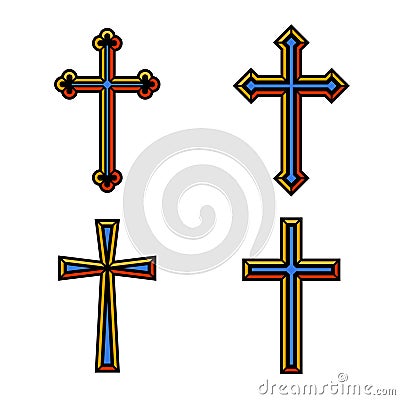 Colorful religious Christian crosses crucifix set design. Vector illustration Vector Illustration