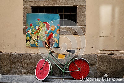 Repurposed Bike Used as Decorative Art On Street Editorial Stock Photo