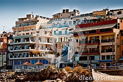 Colorful residences in Aghios Nikolas, Crete Stock Photo