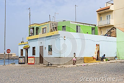 Colorful residential building Sal Rei Editorial Stock Photo