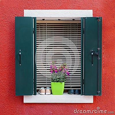 Colorful residential house window in Burano Stock Photo