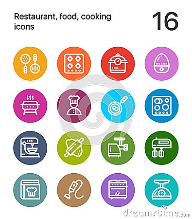 Colorful Restaurant, food, cooking icons for web and mobile design pack 3 Vector Illustration