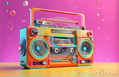 Colorful retro boombox 3d illustration Cartoon Illustration