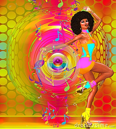 Colorful Retro Disco Dancer With Afro Stock Photo