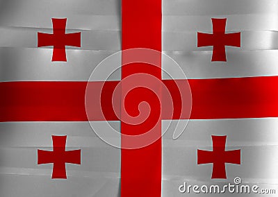 Colorful ribbon as Georgia national flag, White with a large red cross. four Bolnur-Katskhuri crosses on four corners Stock Photo